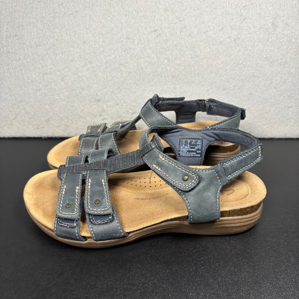 Clarks Collection April Cove Sandals Navy Blue Leather Strappy Womens Size 7M